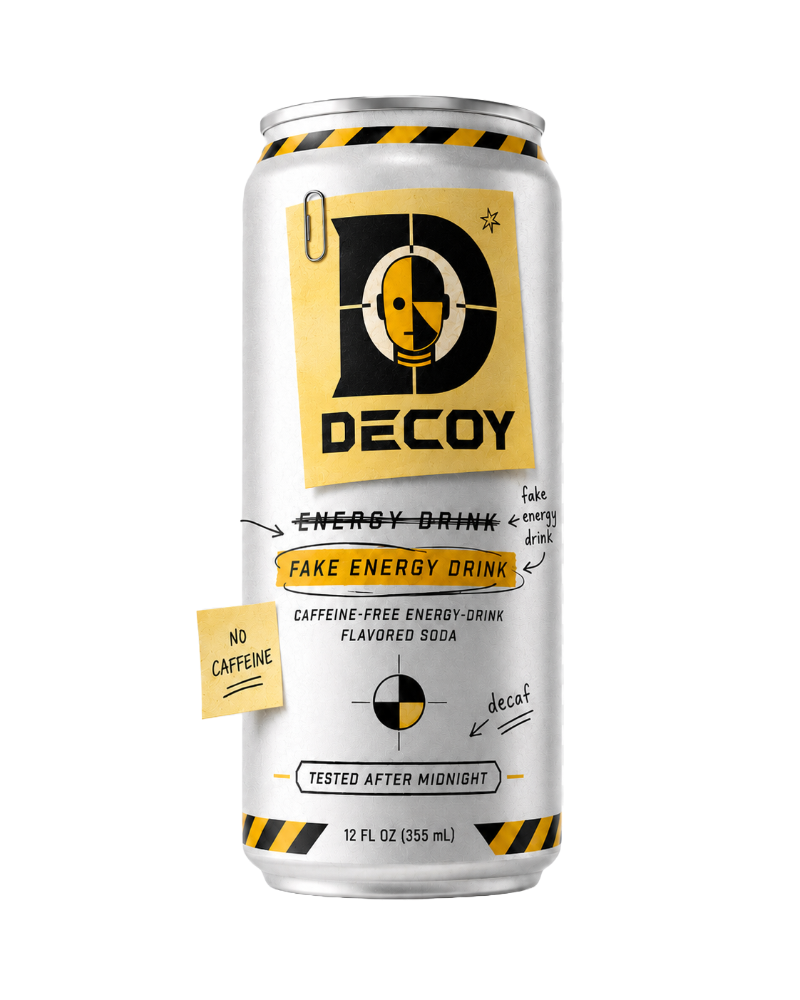 Decoy caffeine-free energy-drink flavored soda can